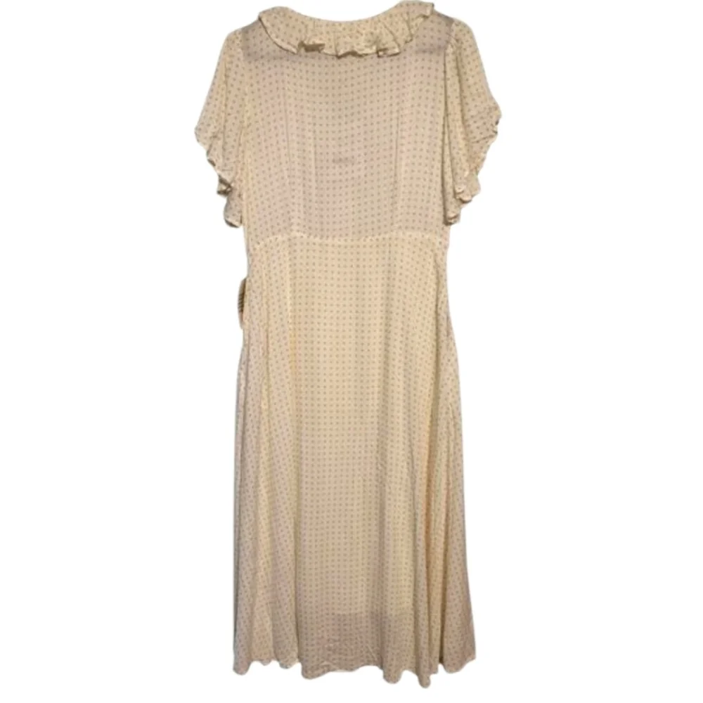 BÖHME Ivory/Cream Polka Dot Femme Midi Dress Ruffled V-neck Button Front NWT LG - Picture 8 of 15